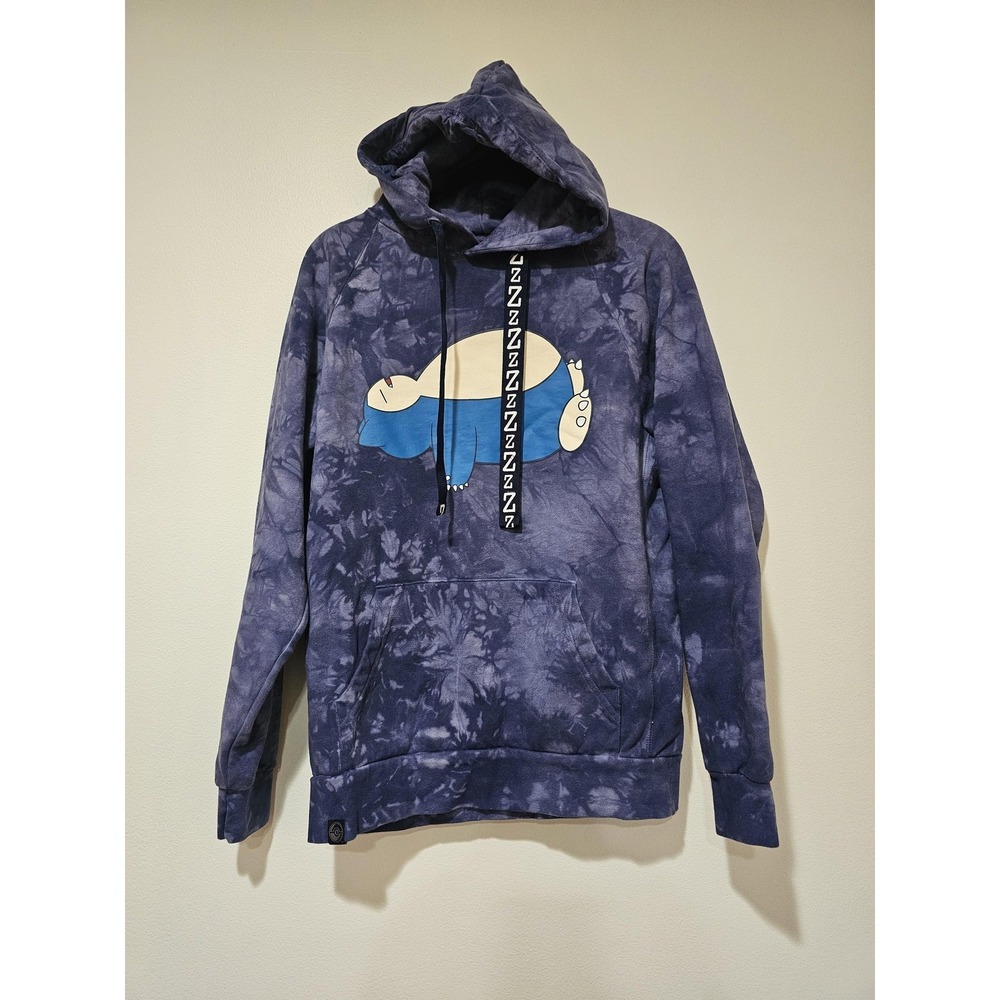 Pokemon Center Snorlax Hoodie Mens Medium Blue Tie Dye Graphic Fleece Pullover